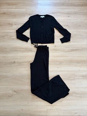 Organic Basics Black Knit Button Cardigan with Wide-Leg Pants